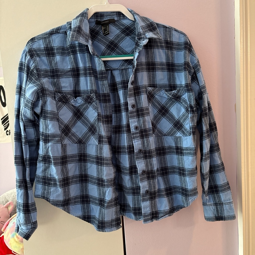 Blue Plaid Button-Up Shirt
